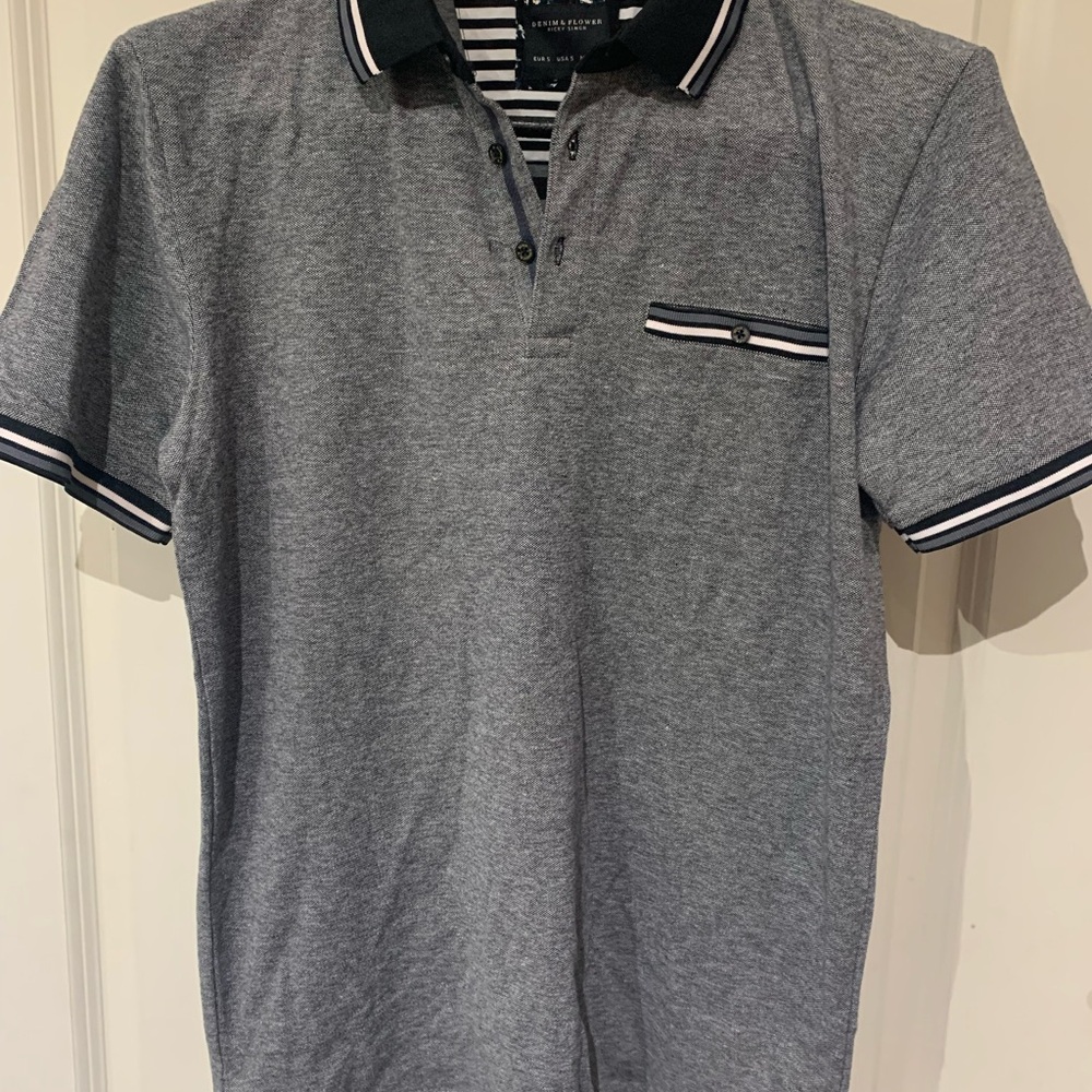 Denim and Flower Gray Polo Shirt A4